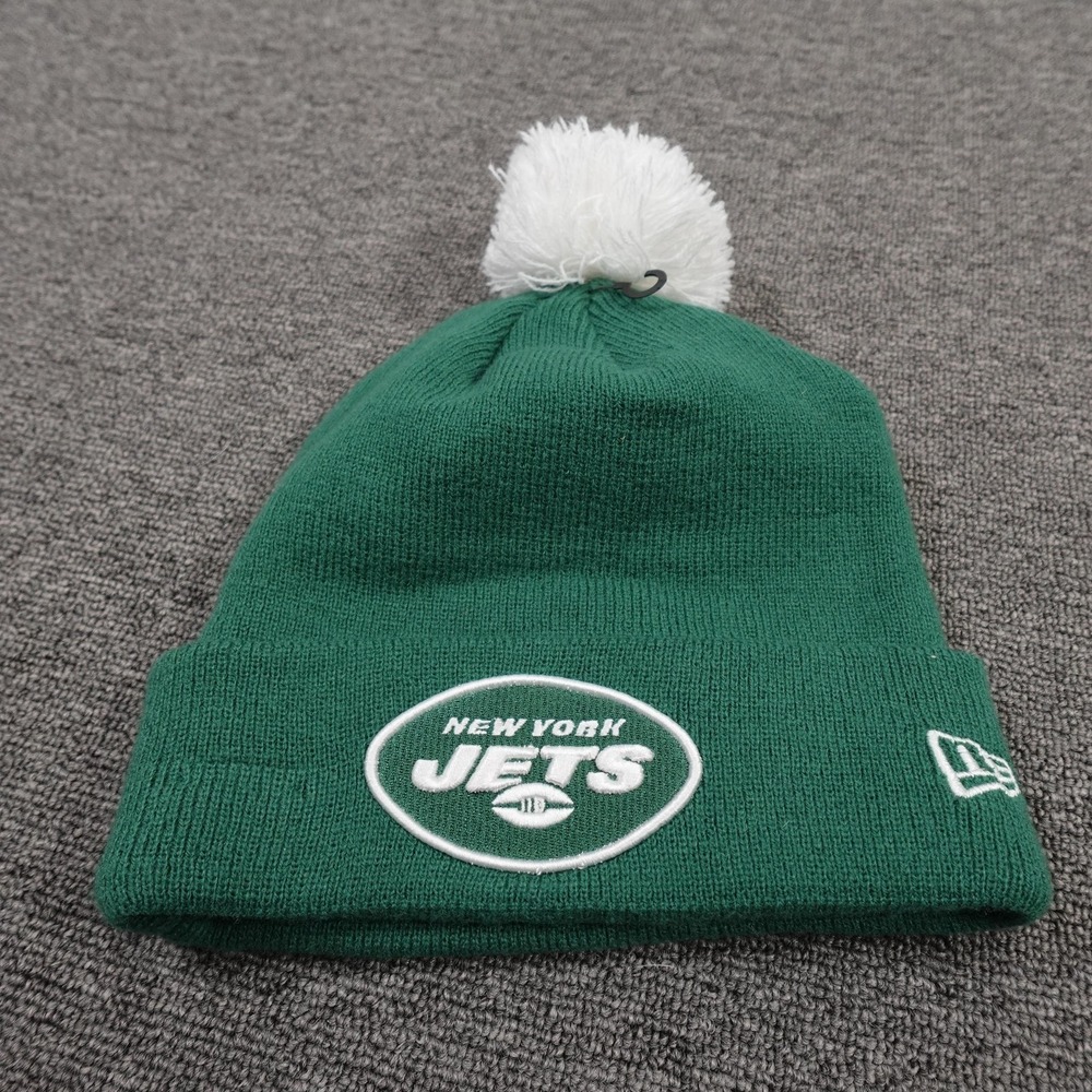 New York Jets Hat Beanie Mens One Size Green NFL Football Pom Knit New Era